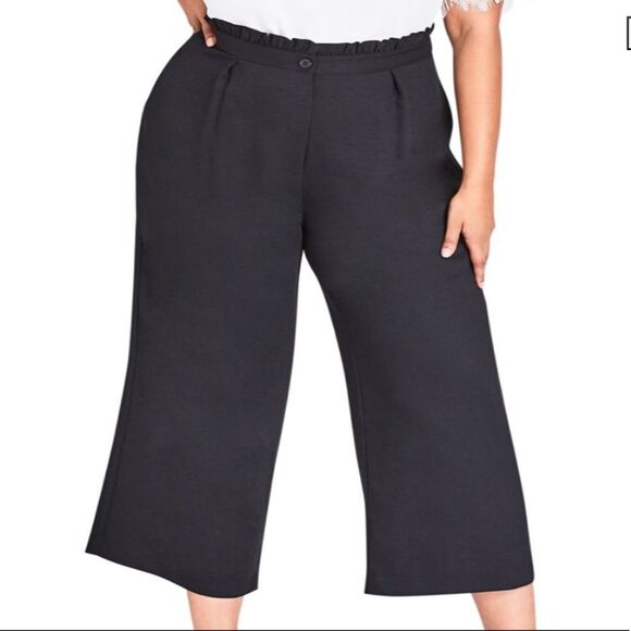 City Chic Ruffle-waist Cropped Pants In Black - Picture 2 of 7